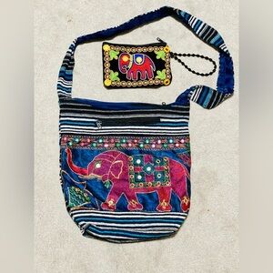 Traditional Indian Style Elephant Messenger Cross Body Handbag Backpack-handmade